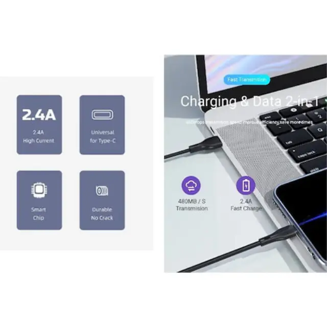 Awei CL-223T USB 2.0 Cable USB-C male - USB-A Λευκό 1m 2