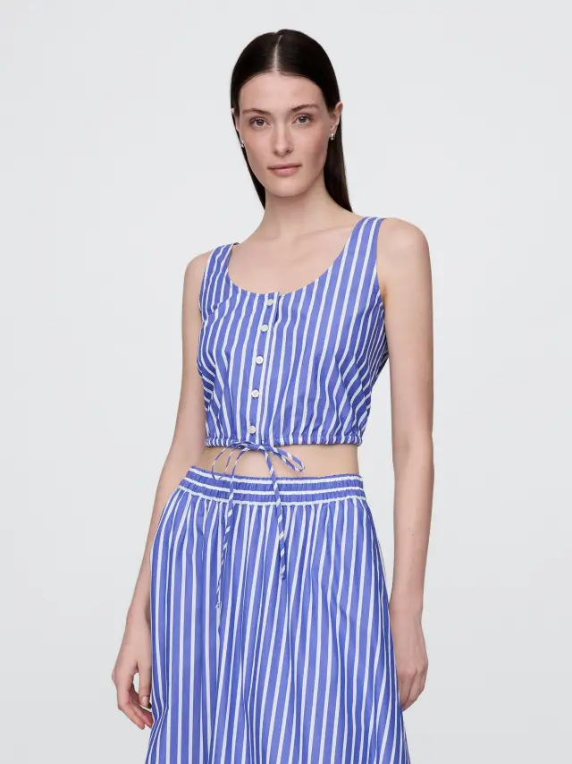 Cinched-Hem Cropped Τοπ Blue & white stripe