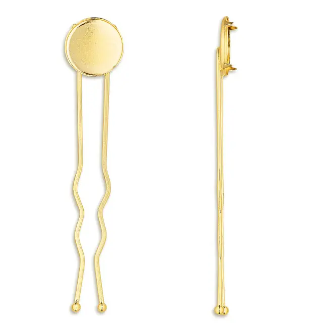 Φουρκέτα Μεταλλική Κυματιστή με Καστόνι 14mm - Gold Plated - 4τεμ