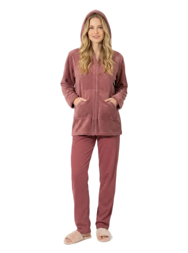 Harmony γυναικεία ζακέτα fleece με κουκούλα 411710-2