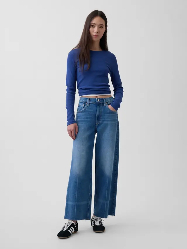 Γυναικείο Ψηλόμεσο Τζιν Παντελόνι Stride Wide-Leg ως τον Αστράγαλο Medium indigo