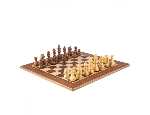Σετ Χειροποίητο Σκάκι Wooden Chess Manopoulos από Ξύλο, με πιόνια Staunton, θήκη αποθήκευσης και διαστάσεις 40x40cm - Walnut SW42B40K
