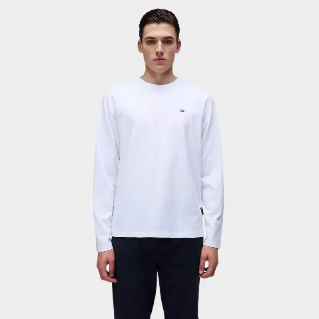 Napapijri - Ανδρική Μακρυμάνικη Μπλούζα T-Shirt NP0A4HN7-002 Λευκό - 3XL