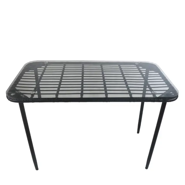 Τραπέζι Κήπου ANNIUS Μαύρο Μέταλλο/Rattan/Γυαλί 120x70x78cm 3