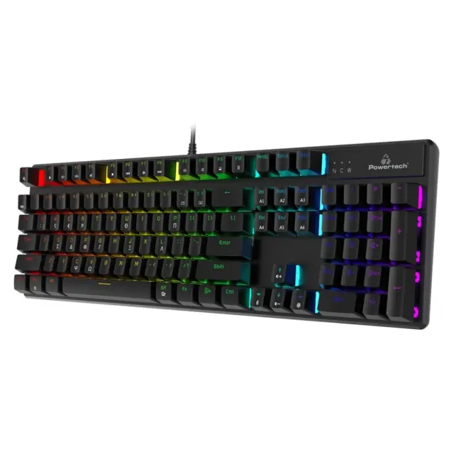 Powertech PT-1254 Gaming Μηχανικό Πληκτρολόγιο USB με RGB Φωτισμό, 104 Πλήκτρα + Ελληνικούς Χαρακτήρες – Μαύρο