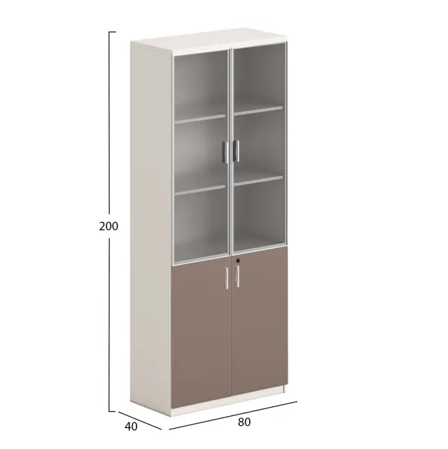 Βιβλιοθήκη Newline μελαμίνη εκρού & καφέ--γυαλί 80x40x200 εκ. 2