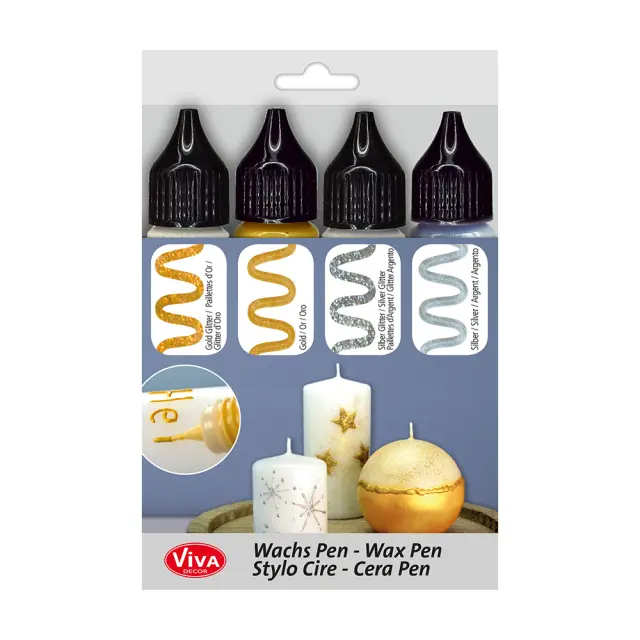Σετ Candle Wax Pen Viva Decor, χρώμα-στυλό για διακόσμηση κεριών, 4τεμ, Χρυσά-Ασημί, 2