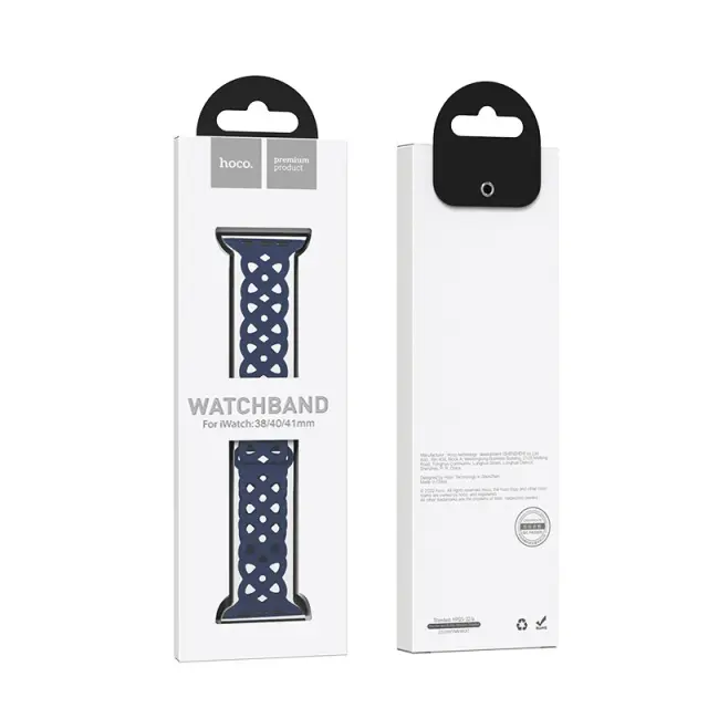 Watchband Hoco WA09 Flexible Rhombus Hollow 38/40/41mm για Apple Watch 1/2/3/4/5/6/7/8/SE Dark Blue Silicon Band 2