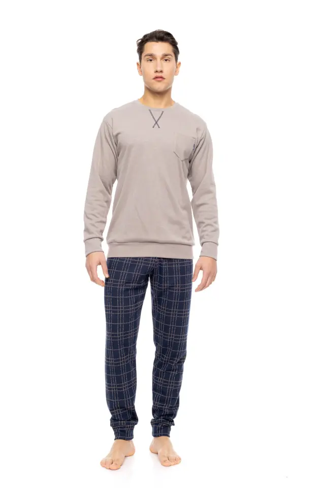 W-M782 - Sand - PYJAMA JACQUARD SAND BLUE PLAID