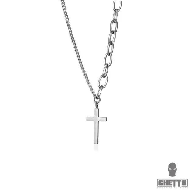 Ghetto Simple Cross Charm Necklace Stainless Steel Silver