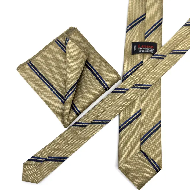 Χρυσαφί Ριγέ Γραβάτα Microfiber Σετ με Μαντήλι Σχέδιο 284/A 3