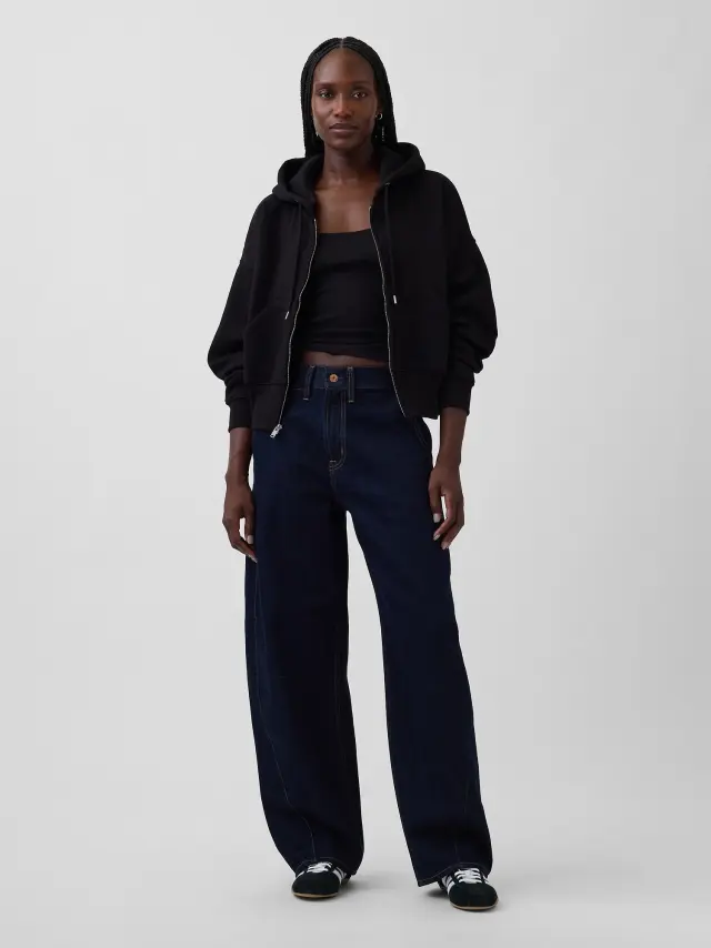 Γυναικείο Ψηλόμεσο Τζιν Παντελόνι Baggy Barrel DARK INDIGO 9