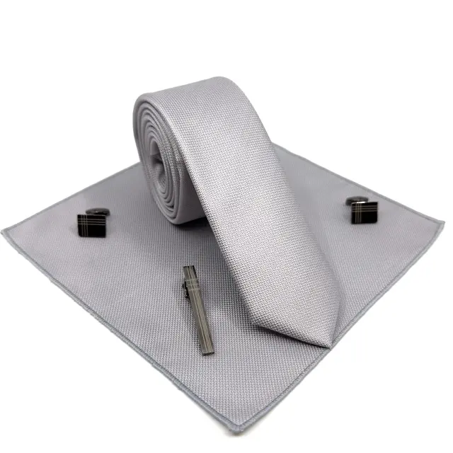 Γκρι Αρζάν Silver Γραβάτα Oxford 6,5 cm με Ασορτί Μαντήλι 3