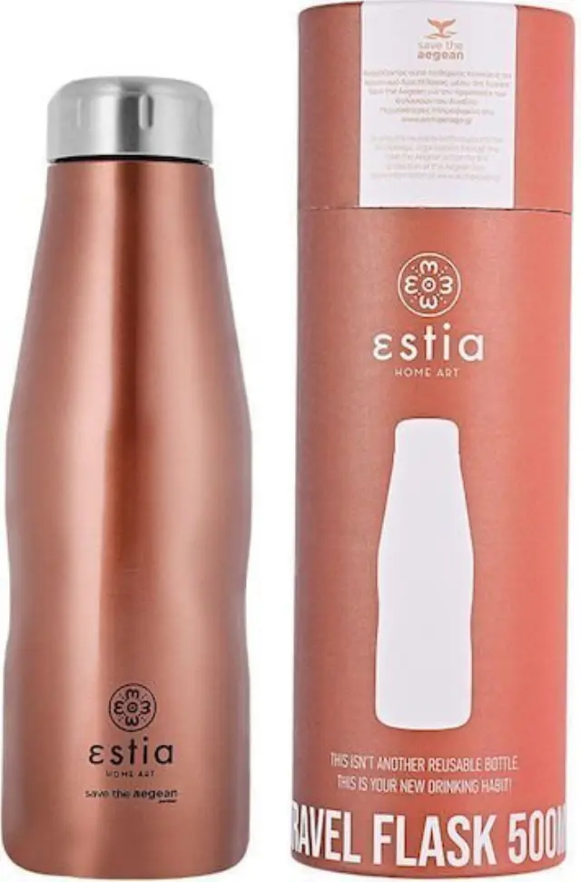 Estia Travel Flask Save the Aegean Μπουκάλι Θερμός Ανοξείδωτο BPA Free 500ml Rose Gold