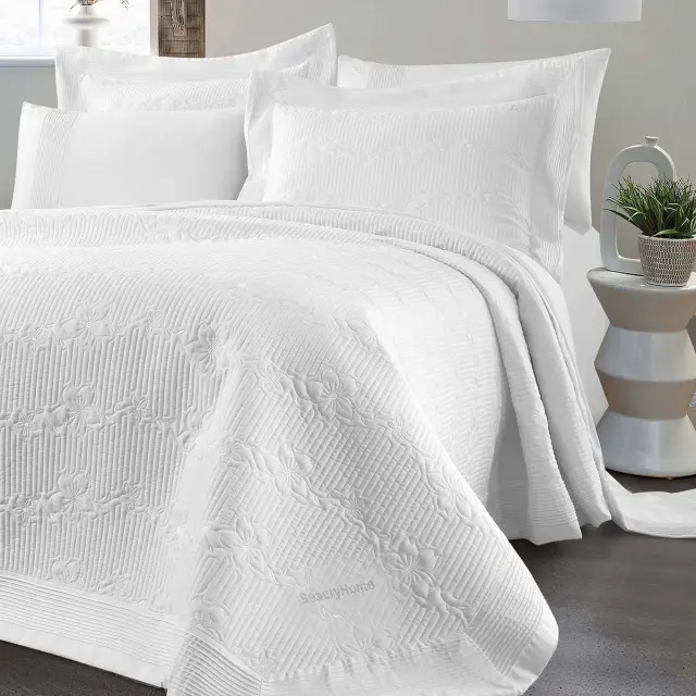 Νυφικό Σετ 3 Τεμ Κουβερλί 230x250 Υπέρδιπλο Beauty Home Emelia 12505 Λευκό 100% Microfiber