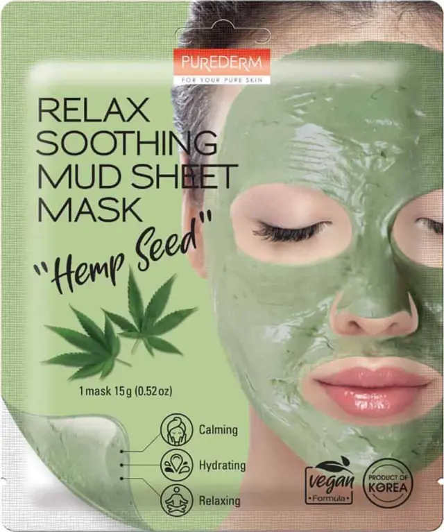 Purederm Relax Soothing Mud Sheet Mask Hemp Seed Vegan Μάσκα Προσώπου Με Πηλό & Σπόρους Κάνναβης 15g