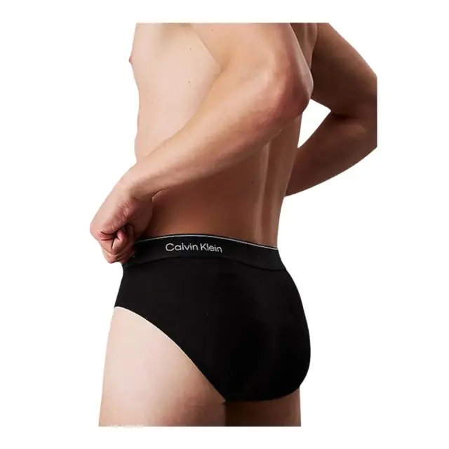 Calvin Klein Ανδρικό Slip Hip Brief Icon Cotton Stretch - Τριπλό Πακέτο, Χρώμα Black W-Dtm Wb - S 3