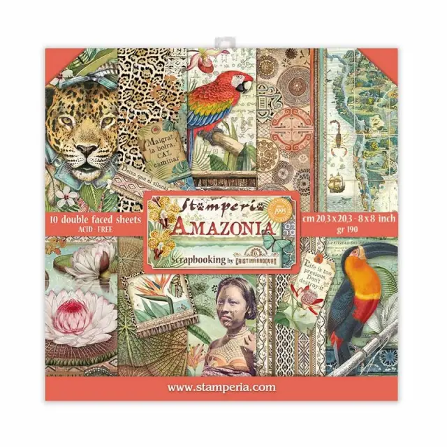 Χαρτιά scrapbooking Stamperia 10τεμ, 20.3x20.3cm, Amazonia