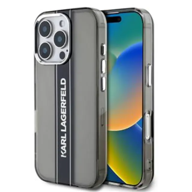 Karl Lagerfeld IML Stripe Logo Case for iPhone 16 Pro Black