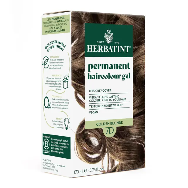 Herbatint Permanent Gel Βαφή Μαλλιών Χωρίς Αμμωνία 7D Ξανθό Χρυσαφί 170ml