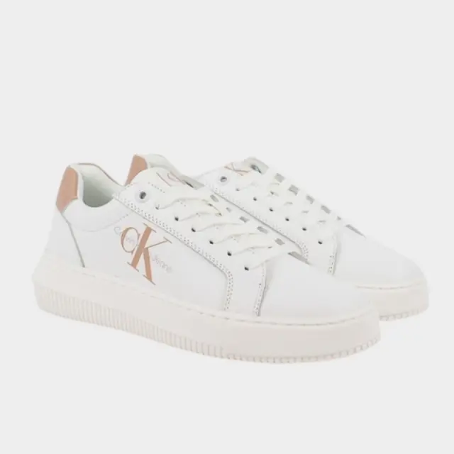 Calvin Klein - Γυναικεία Δερμάτινα Sneakers Chunky Cupsole Mono Wn YW0YW00823-0K6 Λευκό - 38 2