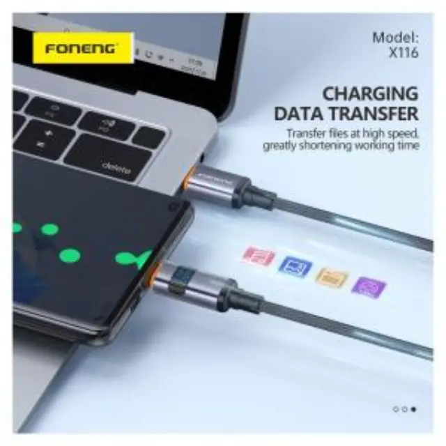 Καλώδιο Σύνδεσης USB 2.0 Foneng X116 Power Display Aluminum Alloy Braided USB C σε USB C 60W 1.2m Μαύρο N68701 3