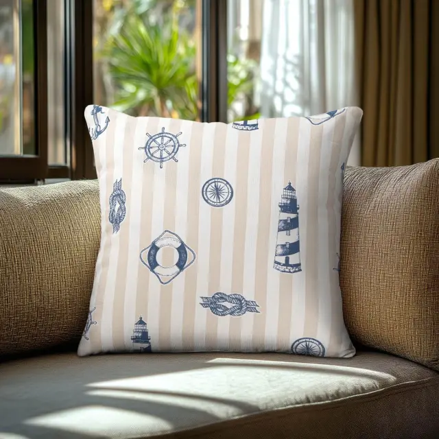 Beauty Home Μαξιλαροθήκη ΝΑΥΤΙΚΑ ΣΧΕΔΙΑ ΜΕ ΡΙΓΕ ΦΟΝΤΟ 40 x 40 cm