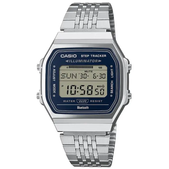 Ανδρικό Ψηφιακό Ρολόι Casio Vintage 11-ABL-100WE-2AEF Ασημί με Μπλε Καντράν, Bluetooth & Βηματομετρητή
