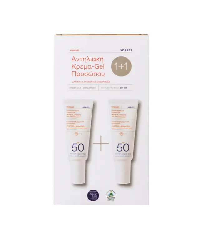 Korres Set Yoghurt Sunscreen Face Cream SPF50 For Sensitive Skin Αντηλιακή Κρέμα Gel Προσώπου 40ml 1+1 Δώρο