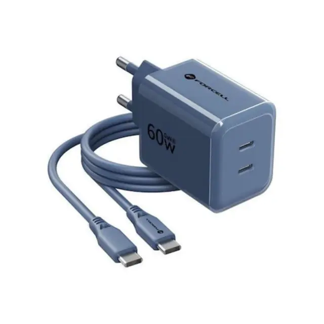 Charger Forcell F-Energy GaN III 2x USB C AVS SSFC3.0 60W + cable USB C to USB C VT-60 dark blue 2