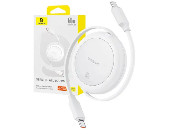 Καλώδιο Baseus Free2Pull Mini USB-C σε USB-C - 60W - 1m - Λευκό P10364500211-01