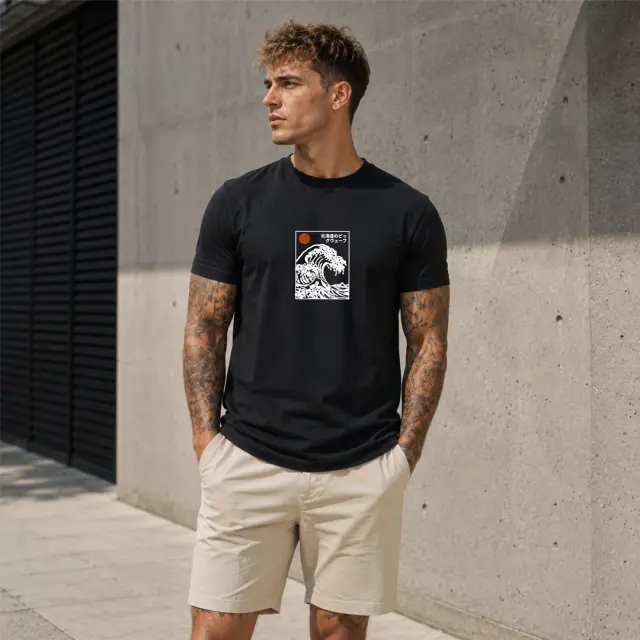T-shirt Noshame® Μαύρο με τύπωμα Waves - 3026066 - XXL