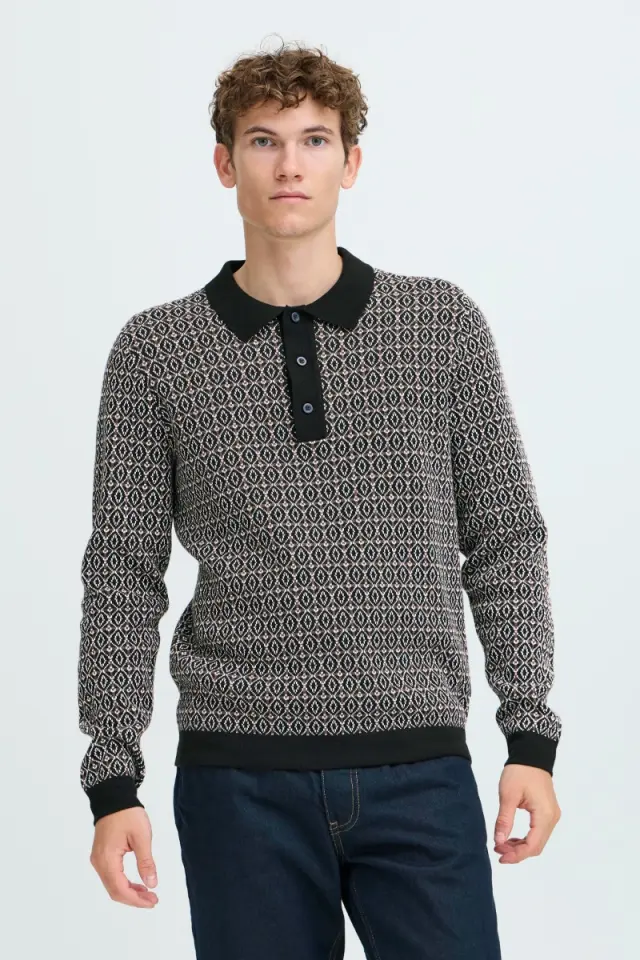 Casual Friday Ανδρικό WIK Jacquard Πλεκτό Polo – Black - M