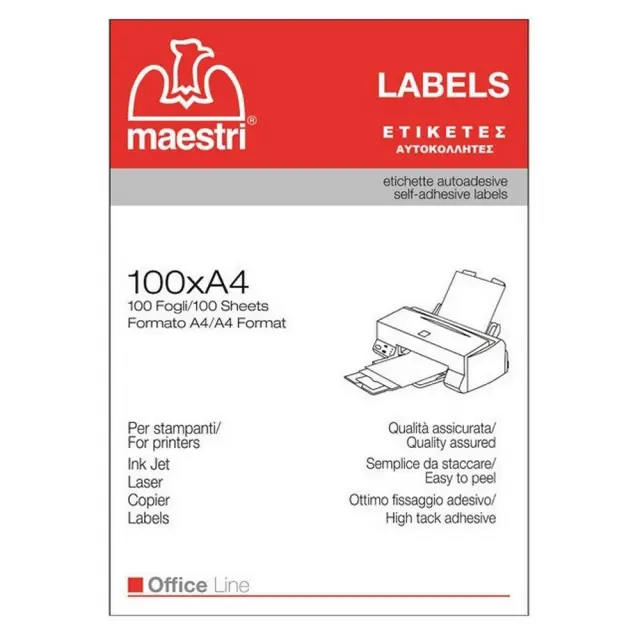 Αυτοκόλλητες Ετικέτες Maestri Inkjet, Copy, Laser 52,5x41mm 28 ετικέτες/φύλλο 100 φύλλα