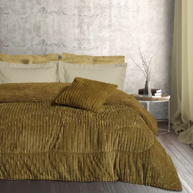 Κουβερτοπάπλωμα Μονό με Γούνα Sherpa Das Home 1180 Olive 160x220