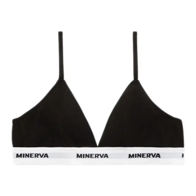 Minerva Εφηβικό Σουτιέν Τρίγωνο με Ενίσχυση & Εξωτερικό Λάστιχο, Χρώμα Μαύρο