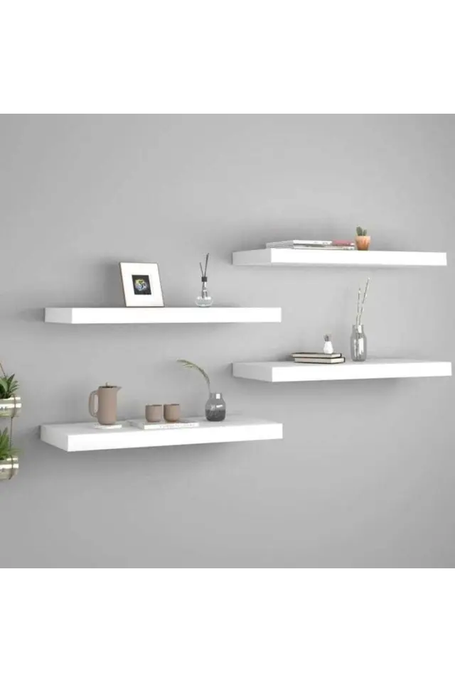 Stewehome Σετ 4 τεμαχίων λευκών επιτοίχιων ραφιών MDF για βιβλία και διακόσμηση Λευκό 50x15x15 cm