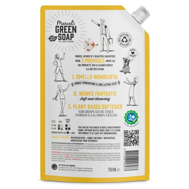 Marcel's Green Soap Μαλακτικό Ρούχων με αρωμα Βαμβάκι & Βανίλια Ανταλλακτικό 750 ml 2