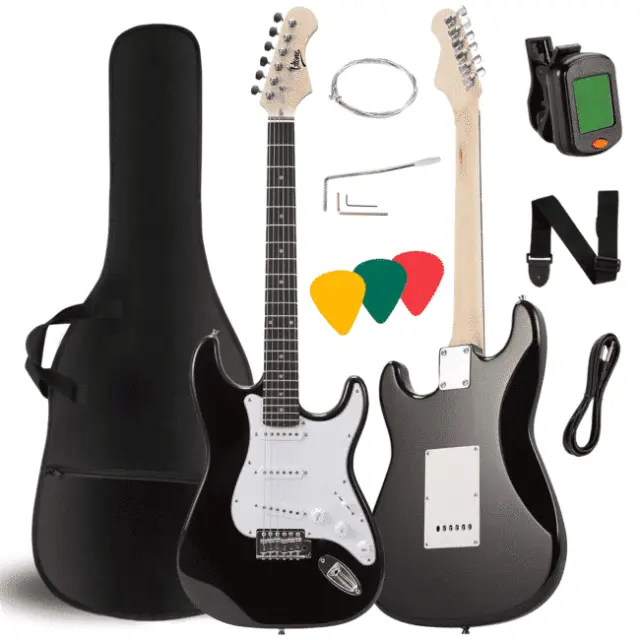 V-TONE EG 39 BK electric guitar 4/4 stratocaster 39” SSS cover strap jack-jack cable tuner picks strings tremolo arm hex keys set