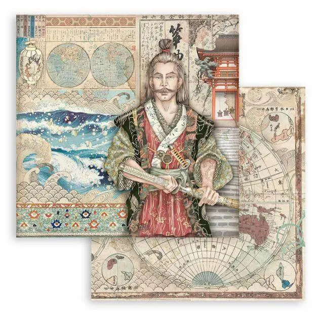 Χαρτί Scrapbooking Stamperia Διπλής Όψης - Sir Vagabond in Japan Samurai - 31x30cm