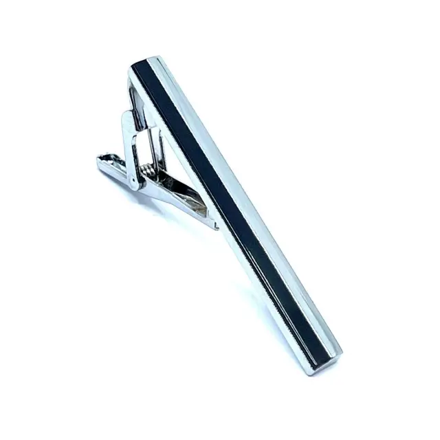 Ασημί Μαύρο Κλιπ Γραβάτας 5,5 cm με Σμάλτο – LGTC/5.5-49
