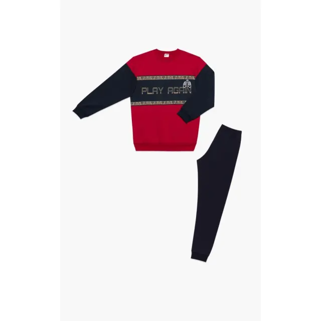 Πυτζάμα Παιδική Χειμερινή Φούτερ Minerva Play Again Red/Navy Blue No14 62065-018