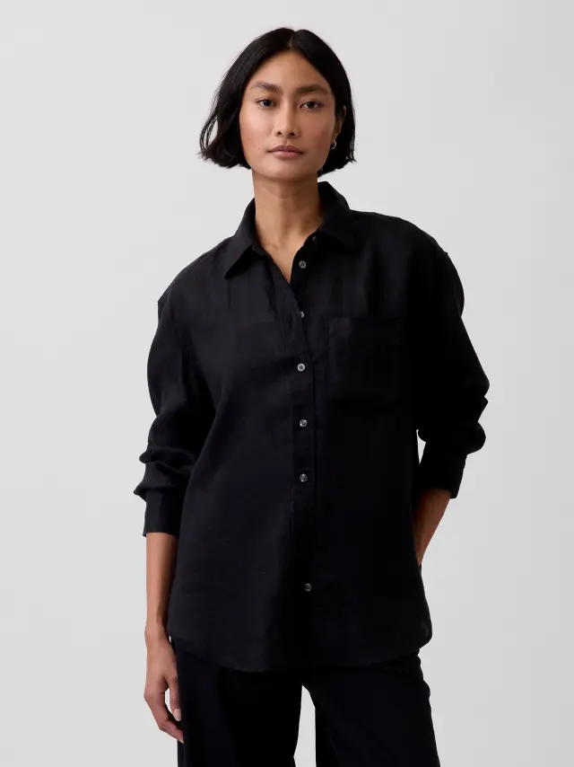 Γυναικείο Πουκάμισο Oversized απο 100% Λινό Ύφασμα Black