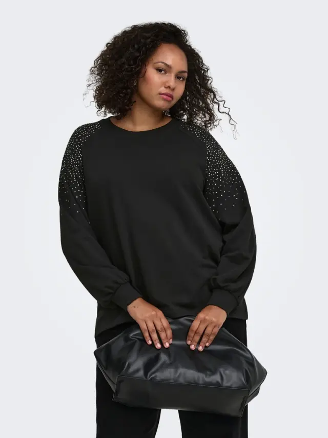 Φούτερ με στρας στους ώμους plus size - Μαύρο - XS 3