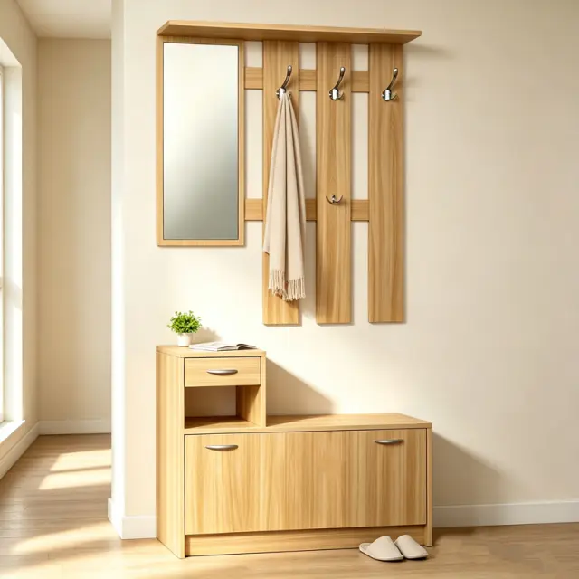 Έπιπλο εισόδου Jentia pakoworld με καθρέπτη sonoma MDF 113x100x89εκ