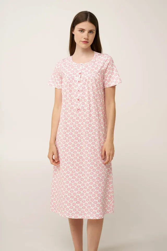 Vamp Νυχτικό Μεγάλα Μεγέθη Φλοράλ Βαμβακερό Pink Glow - 2XL