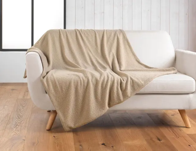 Κουβέρτα Wooly Douceur d'intérieur με επένδυση fleece και διαστάσεις 180x220cm - Beige 1612413 2