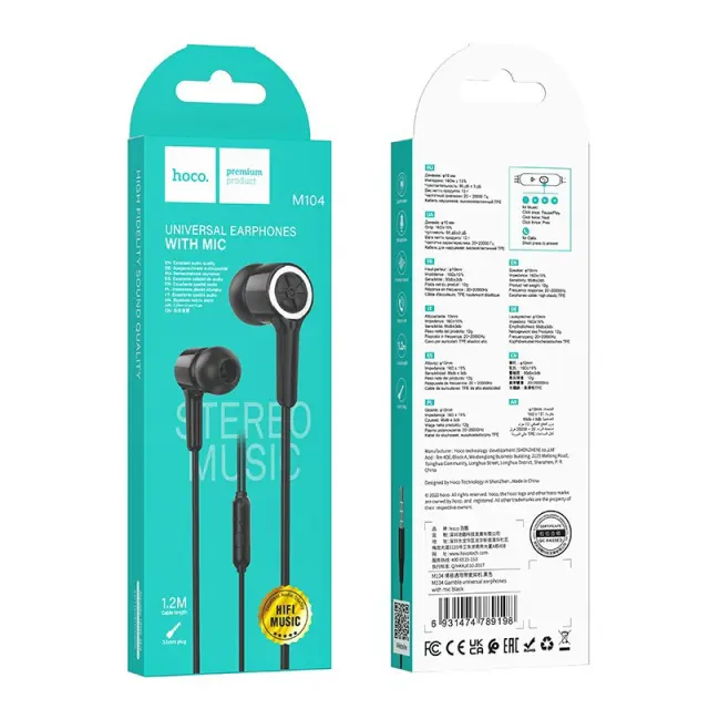 Hands Free Hoco M104 Gamble Universal Earphones Hi-Fi Stereo 3.5mm Μαύρο 1.2m 2
