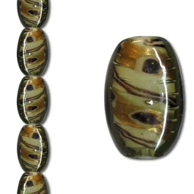 Χάντα Γυάλινη Swirl - Grey Metallic Oval 28x17mm ~6τεμ
