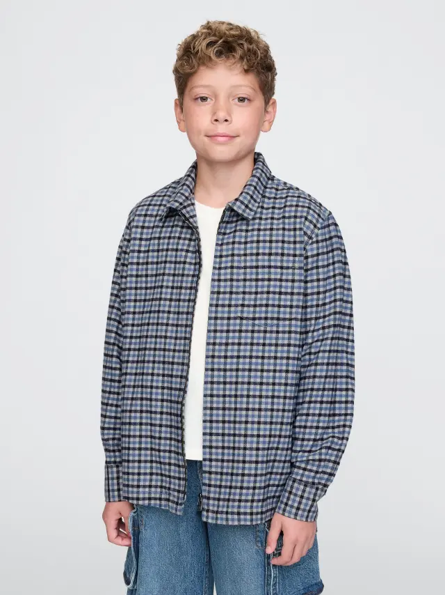 Μπλε Παιδικό Organic Cotton Flannel Full-Zip Πουκάμισο bainbridge blue - XS